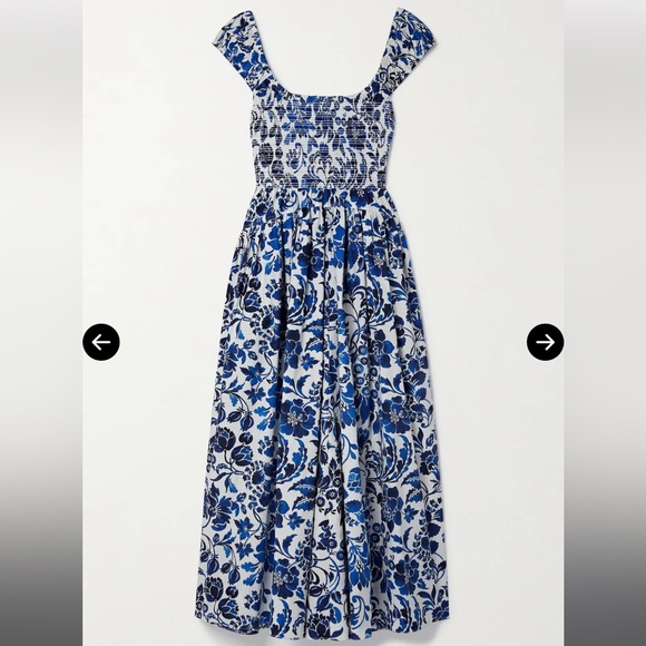 NWT LA LIGNE Vivian gathered floral-print cotton maxi dress Size M blue white - Picture 1 of 9